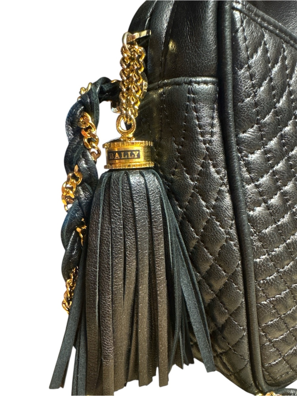 BALLY Italian Quilted Leather Crossbody Bag Chain Link Strap Tassel + Dust Bag - Picture 7 of 17